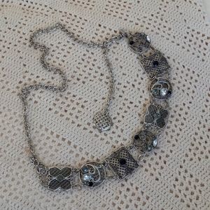 Western Boho Rhinestones Silver Concho Chain Belt Adjustable S/L